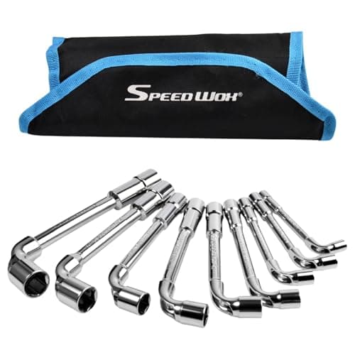 Image of SPEEDWOX L Shaped Double Head Hex Socket Wrench Set, 9-Piece Metric 8-19mm 6-Point Angled Elbow Wrench, Chrome Vanadium Steel with Rolling Pouch for Automotive & Industrial Maintenance