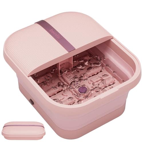 Image of Beinilai Collapsible Foot Spa and Massager with Heater and Bubbles,Six Massage Rollers,Vibration and Red Light,Soaking Tub with Pumice Stone for Care Your Feet(Pink)