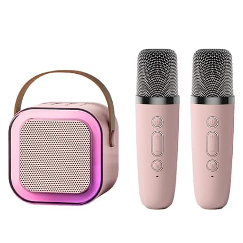 Image of Karaoke Machines for Kids Adults, Mini Karaoke Machine with 2 Wireless Microphones, Portable Bluetooth Speaker with Voice Changing Effects & LED Lights for Boys and Girls (pink)