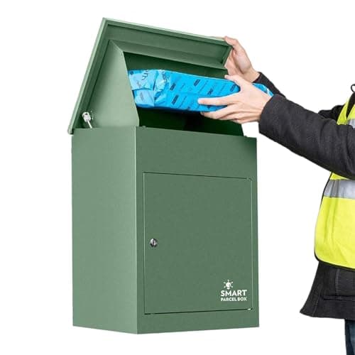 Image of SMART PARCEL BOX Wall Mounted Parcel Box Outdoor, Medium Green Delivery Box, Secure, Durable Galvanised Steel Weatherproof, Lockable For Post, Multiple Letters & Large Package Drop