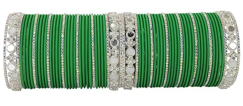 Image of LAVAZZA Stylish Metal Mirror Work White Stone Bangles Set For Women & Girls | Diamond Bangles | Metal Bangles | Chudi Set | White Stone Bridal Chuda Set | Trendy AD Chooda Bangles- Set of 70 Bangle,