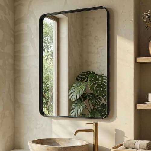 Image of Clevich Rectangle Wall Mirror 90x60cm, Bathroom Miroor with Deep Aluminum Frame, Tempered Glass, Pre-installed Hooks, Horizontally & Vertically Hung, Decorative Mirror for Living Room/Bedroom