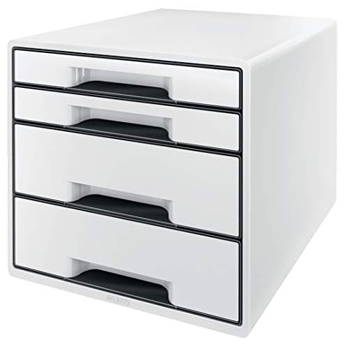 Image of Leitz 4 A4 Drawer Cabinet with Marker Pen and Transparent Tray, Organiser, Wow Range, White/Black