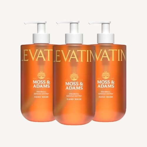 Image of Moss & Adams Elevating Hand Wash - Hydrating Formula - Includes Vitamin B5 - Elderflower, Gardenia and Pear Fragrance - Liquid Hand Soap - Multipack 3 x 400ml