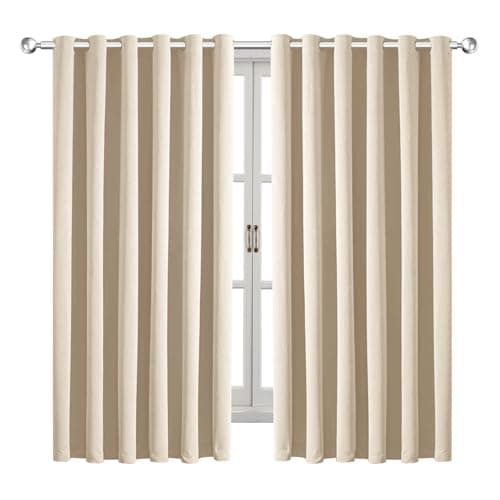 Image of Hafaa Blackout Curtains for Bedroom 46 X 54 Inch Eyelet Cream Curtains for Living Room Super Soft Thermal Curtain & Drapes 2 Panels with Tiebacks