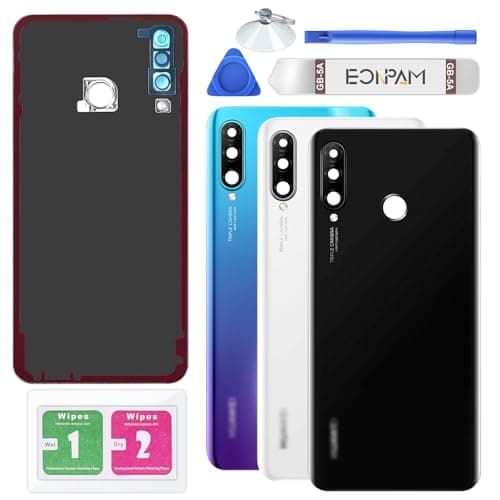 Image of Eonpam Back Cover Glass for Huawei P30 Lite Rear Glass Replacement with Camera Lens + Repair Kit Genuine Rear Housing (Midnight Black)