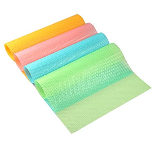 Image of DBOO 4 Pcs Refrigerator Pad Non-slip Fridge Liners Antibacterial Fridge Mats Washable Refrigerator Mats DIY Shelf Liner Cupboard Mat Drawer Mat Placemat Pink/Green/Blue/Orange 29x45 cm