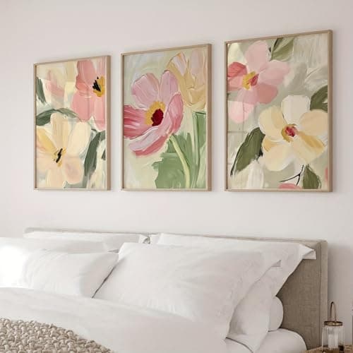 Image of Set of 3 Posters, Pastel Colours Wildflower Floral Pattern Abstract Canvas Prints,Modern Aesthetic Floral Art Prints,Wall Decoration for Living Room,Bedroom,Wall Decoration,Without Frame (30x40cm)
