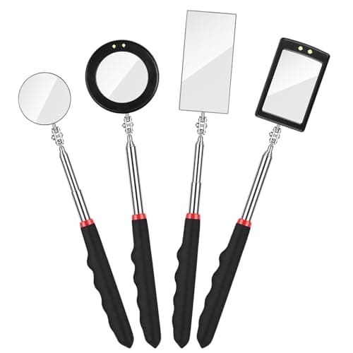 Image of URAQT Telescopic Inspection Mirror, 4PCS Telescopic Magnetic Pickup Tool Set, Round Square LED Examination Mirror with Light, 360° Magnetic Telescopic Pickup Tool for Examining Confined Spaces.