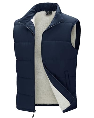 Image of 33,000ft Mens Puffer Vests Winter Fleece Lined Waistcoats Padded Outerwear Gilet Water Resistant Quilted Gilet Outdoor Work Vest Sleeveless Jacket with 5 Pockets Navy Blue L