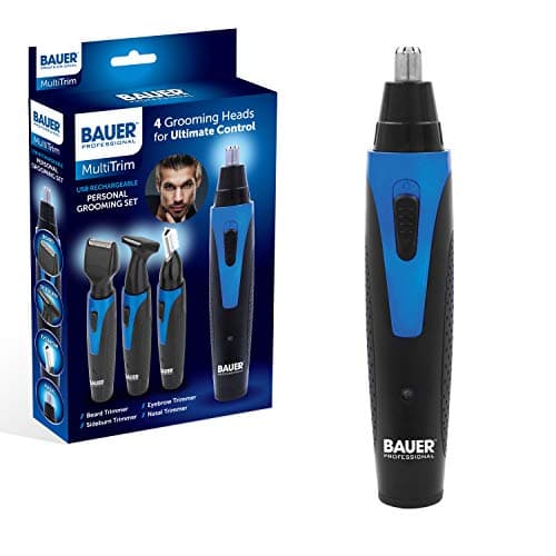 Image of Bauer 39179 USB Rechargeable Personal Grooming Set | 4 Interchangeable Heads for Beard, Nose, Hair & Body | Ergonomic Handle | Travel Groomer