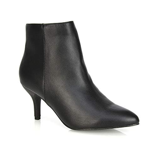 Image of ESSEX GLAM Womens Ankle Boots Low Mid Kitten Heels Ladies Zip Pointy Booties Shoes Size (Black Synthetic Leather, 6)