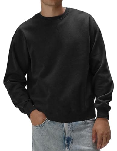 Image of Meilicloth Mens Sweatshirts Crewneck Soild Color Basic Cotton Pullover Long Sleeve Top Casual Jumper Black