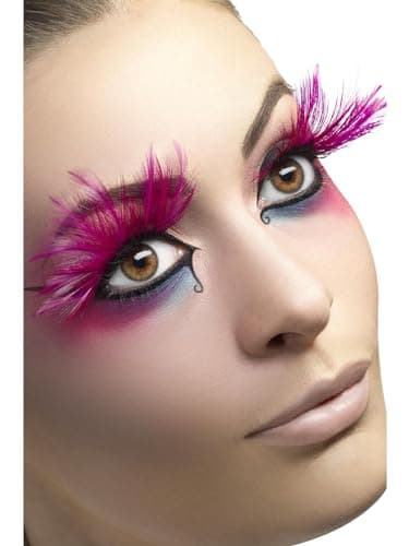 Image of Smiffys Pink Feather Plume Eyelashes Halloween