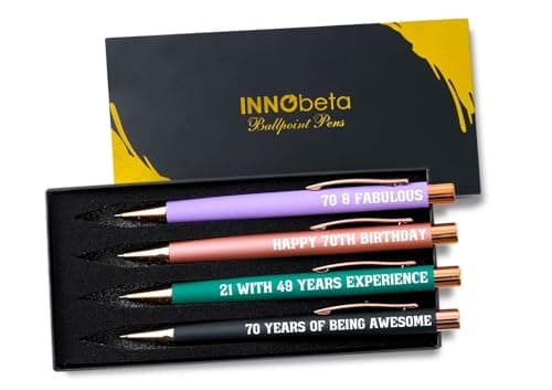 Image of INNObeta 70th Birthday Gifts for Women, 70 & Fabulous Ballpoint Pen Set of 4 with Quotes, Funny Birthday Gift for Friends, Grandmas, Mom