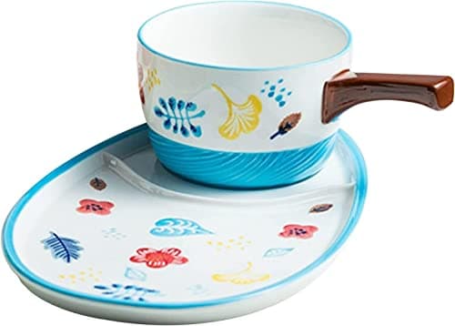 Image of Giant Breakfast Mugs,Salad Bowl,Ceramic Soup Cup,Unique Mug Container Coffee Tea Bowls, Cream & Saucers,Plates and Set for 1 Person, with Cracker Holder.-red (Color : Red)(Blu)
