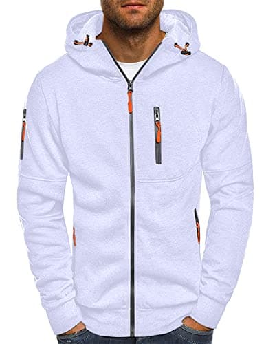 Image of VANVENE Mens Casual Hoodies Zip Up Cardigan Fleece Jacket Sweatshirts Long Sleeve Hoody Hooded Top Jumper Jacket White L