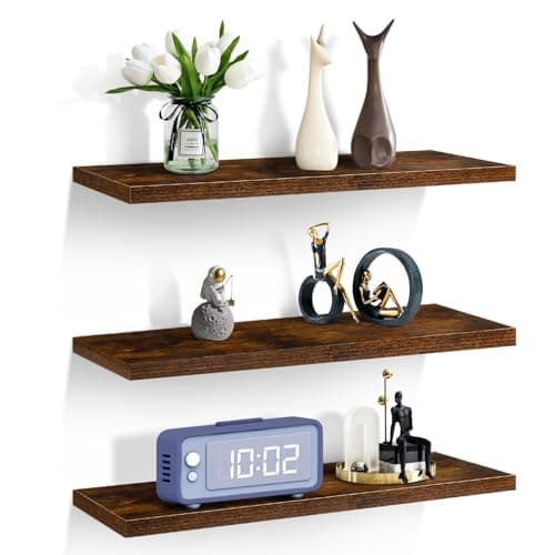Image of Sour Lemon 3PCS Floating Shelves Dark Walnut, 40cm Shelves for wall,Shelves Screw Mounted, Display Wall Decor Display Shelves Storage for Living Room,Bedroom,Kitchen
