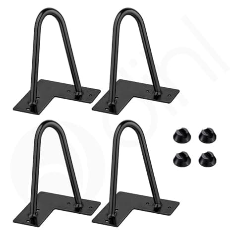 Image of Dihl Set of 4 4" Black Hairpin Legs, 2 Rod, Steel, for Side Coffee Trestle Tables, Desks, Stands, Bench, 4 Pack, 100mm, 10cm Heavy Duty Furniture Leg Set with Floor Protectors
