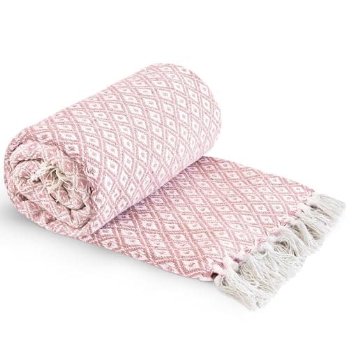 Image of Emma Barclay Casablanca - Scandi Woven Recycled Cotton Chair Sofa Setee Bed Throw Over Blanket in Blush Pink - 50x60 (127x152cm)