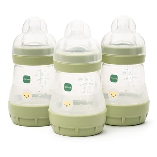 Image of MAM Easy Start Anti-Colic Baby Bottles | 3 Pack (3 x 160ml) | Self-Sterilising Baby Milk Bottle | Slow Flow MAM Teats Size 1 | Newborn Essentials | Green (Various Designs)