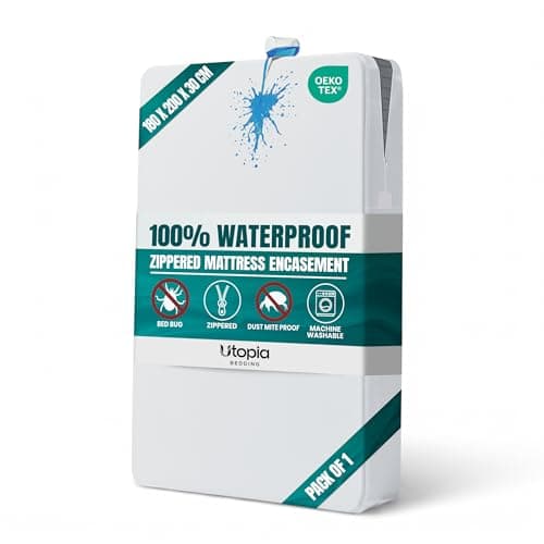 Image of Utopia Bedding Waterproof Mattress Encasement Super King Size (180 x 200 x 30 cm), Zippered Mattress Protector Cover, Bed Bug & Dust Mite Proof, White