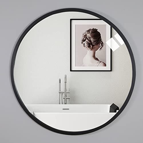 Image of Warmiehomy Round Wall Mounted Bathroom Mirror Makeup Dressing Mirror Frame Mirror for Bathroom Living Room Bedroom (Φ40cm, Black)