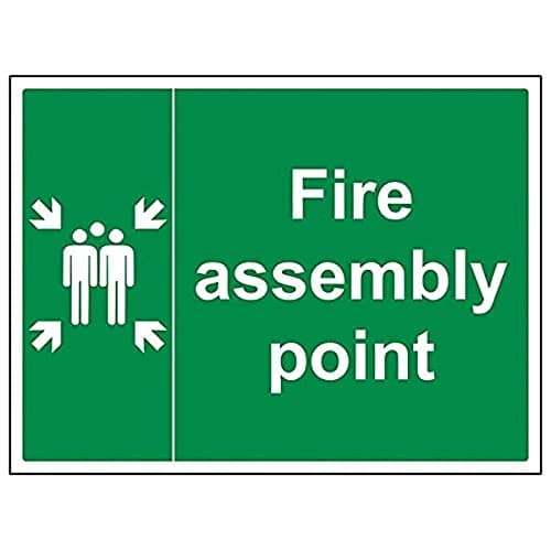 Image of V Safety Fire Assembly Point With Family Sign - Landscape - 400mm x 300mm - 2mm Rigid Plastic