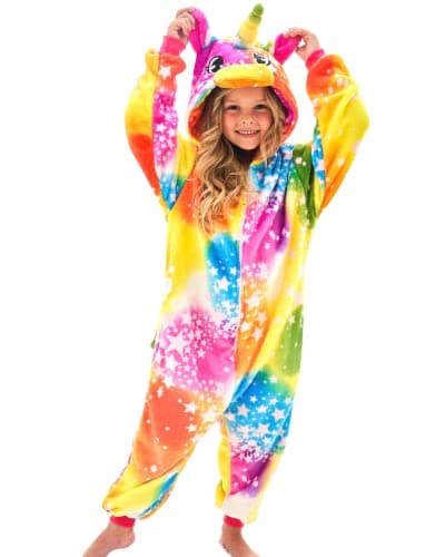 Image of Ceruwum Girls Unicorn Sleepsuit Kids Unicorn Onesie Pyjamas (Yellow Stars, 3-4 Years)