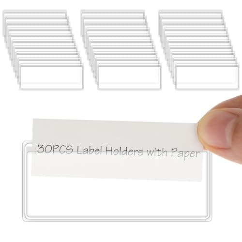 Image of Thinp 30 Pcs Self Adhesive Label Holders,Adhesive Label Pockets with Blank Index Card 3 X 1.3 Inch Clear Adhesive Pockets Shelf Labels Plastic Label Holders for Storage Organizer Bookshelf Bin Mailbox