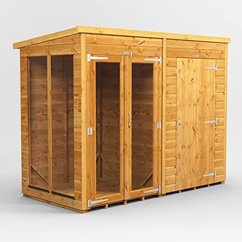 Image of Powersheds High Grade Premium Pent Shed Summer House With 4ft Storage Wooden Shed,Security Features,PVC Window sills,Door & Window Flexibility,Made from 12 mm Extra Thick Timber & Toughened Glass