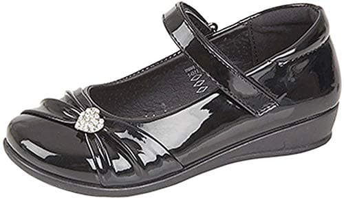 Image of U.S.Brass PAIGE Velcro Diamante' Shoes - Black Patent PU, Small Kids UK 13 / EU 32