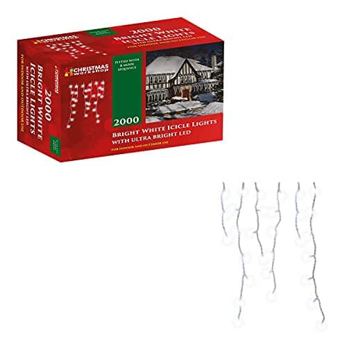 Image of Christmas Workshop 86310 2000 Icicle LED Outdoor Christmas Lights | 47.8 Metres | Bright White Colour | Indoor & Outdoor Fairy Lights | Weddings & Gardens | 8 Functions | Mains Powered