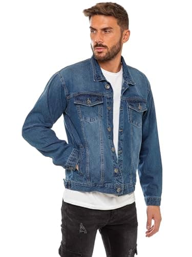Image of 989Zé ENZO Mens Jacket Casual Classic Denim Regular Fit Western Style Trucker Coat EZJ391 BLUE L
