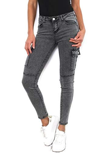 Image of Noir Triple XXX Women's Cargo Skinny Stretch Jeans Trousers Grey UK Sizes 6-14 (XL UK 14)