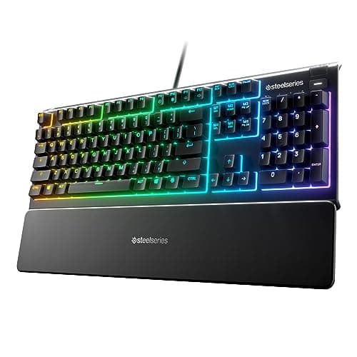 Image of SteelSeries Apex 3 - Gaming Keyboard - Silent Gaming Keyboard - 10-Zone RGB Illumination - IP32 Water & Dust Resistant - Premium Magnetic Wrist Rest - American QWERTY Layout , Black