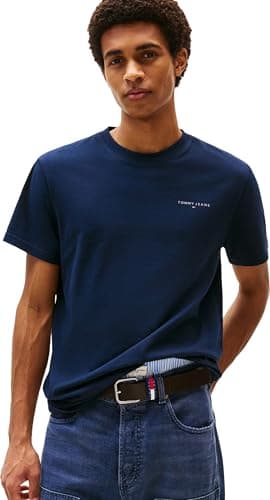 Image of Tommy Jeans Mens TJM Slim Linear Chest Tee Ext Dm0dm21780 S/S T-Shirt, Blue (Dark Night Navy), M UK