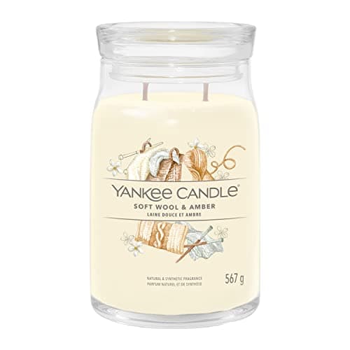 Image of Yankee Candle Signature Scented Candle | Soft Wool & Amber Large Jar Candle with Double Wicks | Soy Wax Blend Long Burning Candle | Perfect Gifts for Women