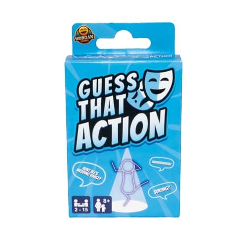 Image of Worgan Games Guess That Action: Hilarious Charades-Style Party Game for Family & Friends - Travel Size - 2-15 Players - Ages 8+ -