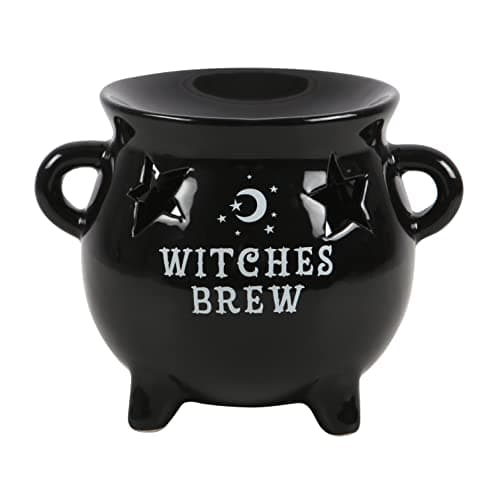 Image of Mydealsaver Black Cauldron Oil Burner Tealight Candle Holder with cut-out star great gift idea for anyone with an interest in witchcraft or wizardry