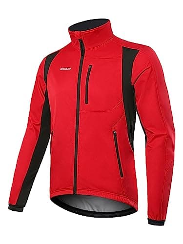 Image of BERGRISAR Winter Thermal Cycling Jacket Mens Bike Bicycle Jacket Waterproof Windproof Fleece Windbreaker with 6 Pockets Red XXL