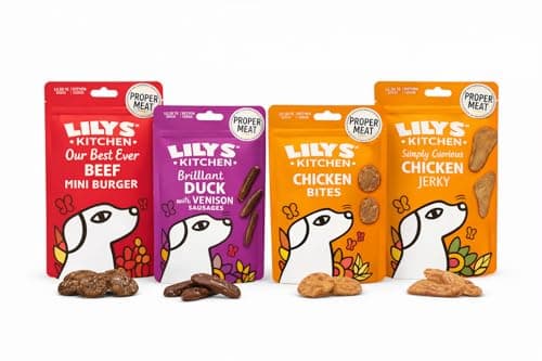 Image of Lilys Kitchen Natural Dog Treats Multipack - Beef Mini Burgers, Duck and Venison Sausages, Chicken Bites & Chicken Jerky (4 x 70 g)