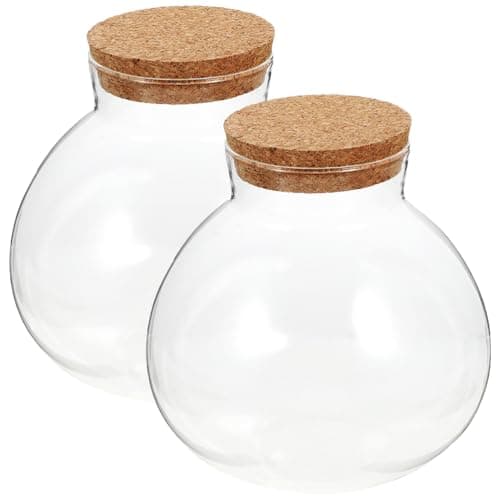 Image of GANAZONO 2pcs Glass Terrarium Container Round Succulent Planter Jars Terrarium House with Cork Stopper Moss Ball Bowl Micro Landscape Vase for Office 15x16cm