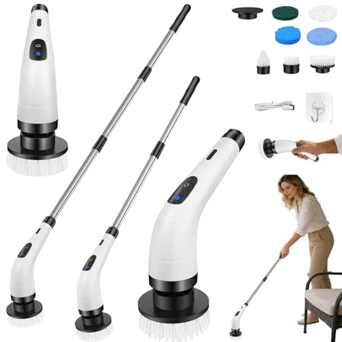 Image of Cordless Bathroom Cleaning Brush, Lightweight & Flexible Electric Spin Scrubber with Replaceable Brush Heads, Extendable Long Handle, 300/400RPM Turbo Scrub Shower Power Scrubber for Floor, Tiles, Car