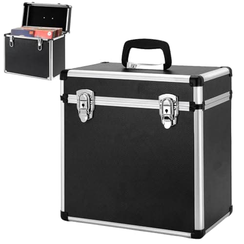 Image of CROWNSHOP LP Storage Case 12" Record Storage Box 12" Vinyl LP Storage Box Case Aluminum Portable Lockable DJ Flight Carry Case Holds 100pcs Albums Vinyl Record Storage (Black 12 inches 50pcs)
