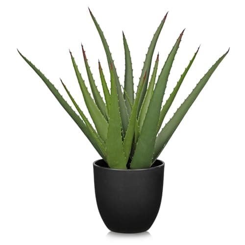 Image of Oairse 42CM Fake Plants Artificial Aloe Vera Plants Black Pot Decorative Fake Plant Potted Artificial Cactus Faux Cactus Green Plant for Home Office Bathroom Bedroom Shelf Decoration