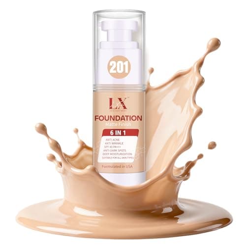 Image of LXSKN 6-in-1 Makeup Foundation Infused with 1% Hyaluronic Acid- Matte + Poreless Liquid Foundation For A Glowing & Soft-Focus Look, Suitable for All Skin Types, 201 Medium
