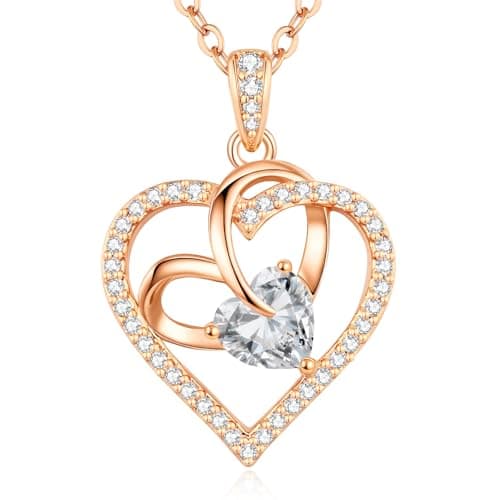 Image of CDE Necklaces for Women Heart Pendant, Birthstone Jewellery Gifts for Women Her Wife Anniversary Birthday Mothers Day Christmas Valentine's Day (Rose Gold-04-Apr)