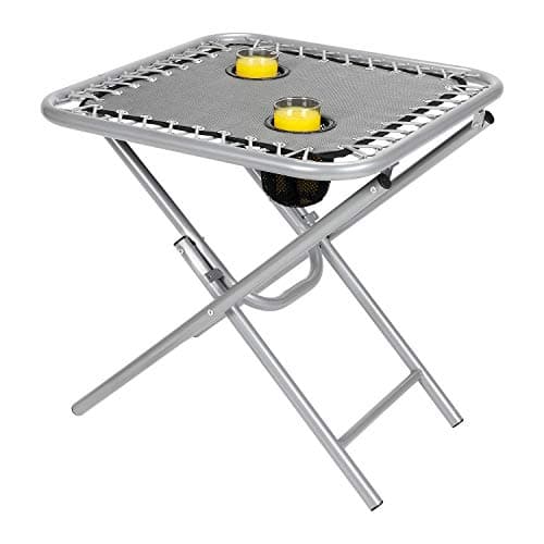 Image of Taylor & Brown Folding Outdoor Steel Frame Garden Patio Drinks Square Side Table with Drinks Holder for Zero Gravity Sun Lounger, Grey