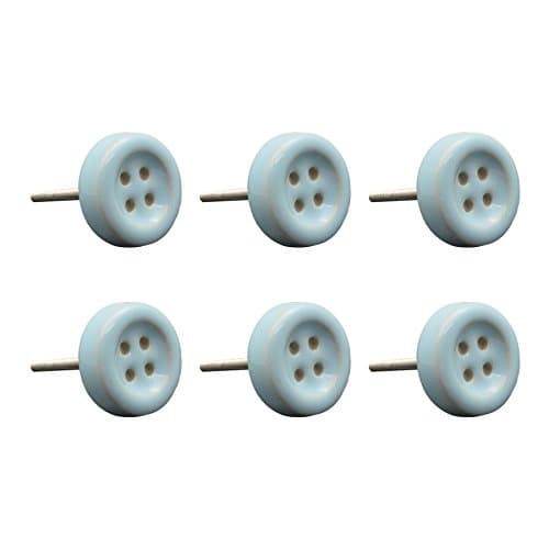 Image of Nicola Spring Ceramic Cabinet Knobs - Vintage Kitchen Bedroom Cupboard Door Drawer Handles - 4cm - Blue Button - Pack of 6